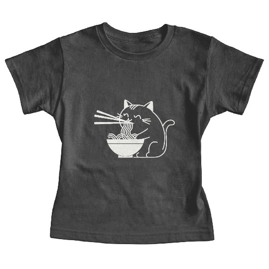 Cute Cat Eating Ramen Kawaii Food Design Baby Tees