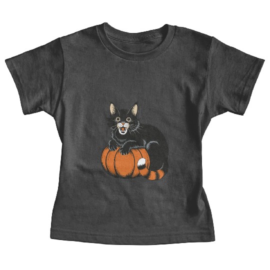 Surprised Halloween Cat With Pumpkin Vintage Style Baby Tees