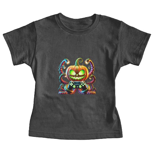 Octopus Pumpkin Gamer with Glowing Halloween Vibes Baby Tees