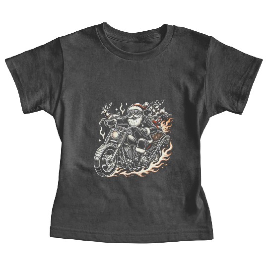 Biker Santa Reindeer Ride Christmas Adventure Baby Tees