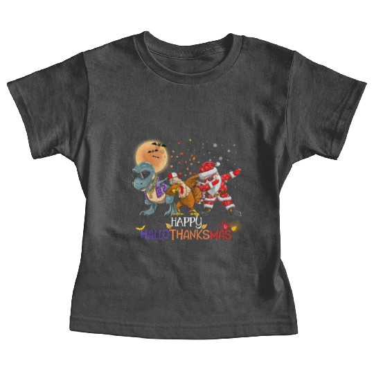 Dabbing Dinosaur Turkey Santa Claus Hallothanksmas Baby Tees