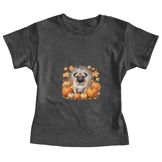 Pug Pumpkin Thanksgiving Fall Halloween Dog Lover Baby Tees