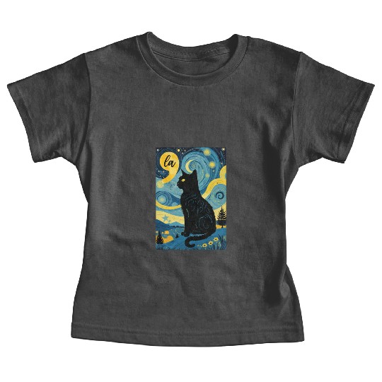 Halloween Starry Night Black Cat Comma La Harris Baby Tees