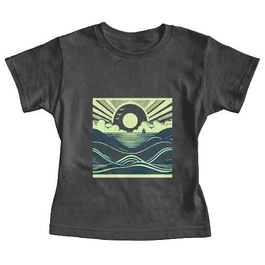 Ocean Sunrise Retro Wave Sailing Baby Tees