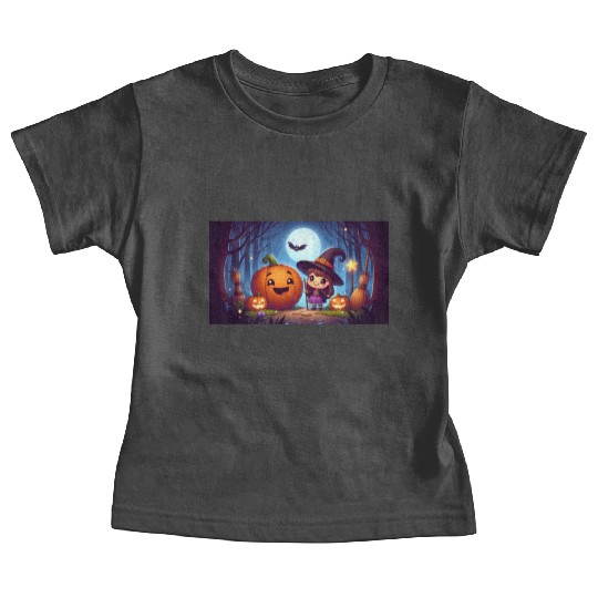 Halloween Witch and Jack-o'-Lantern Scene Baby Tees