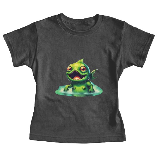Green Monster Fish Emerge from the Deep Lake Scary Baby Tees