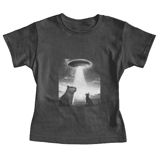 Funny Graphic Capybara Selfie With Ufos Weird Baby Tees