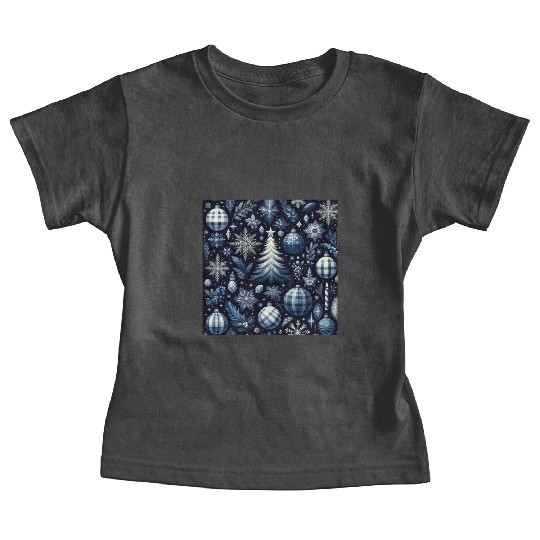 flannel blue and white christmas Baby Tees