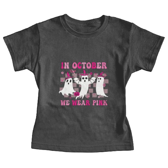 In October We Wear Pink Wizard Ghosts Halloween Baby Tees