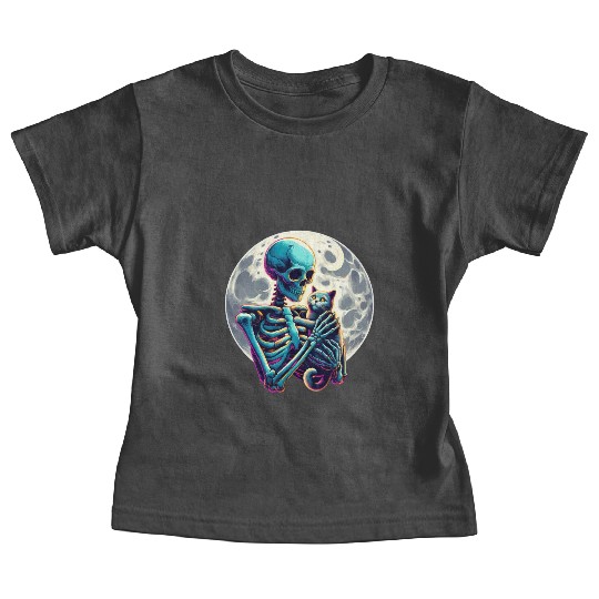 Skeleton Cute Cat Skull Kitty Halloween Baby Tees