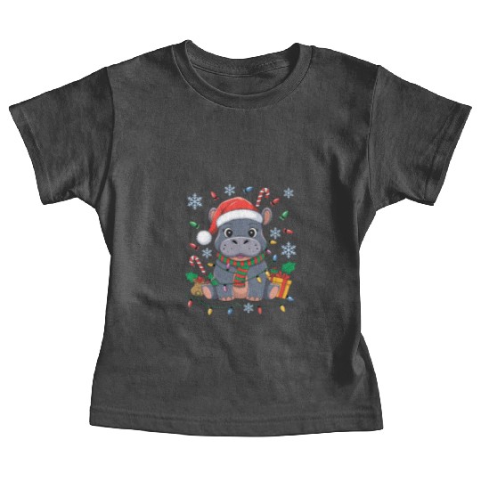 Cute Christmas Hippo - Holiday Lights and Gifts Baby Tees