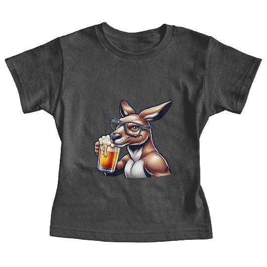Kangaroo with Glasses Drinking Beer Baby Tees