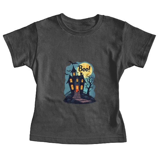 spooky haunted house with a black cat sitting Baby Tees
