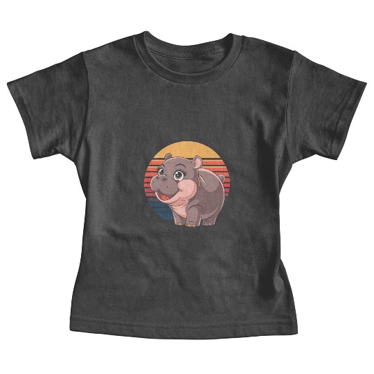 Adorable Moo Deng Hippo Sunset Vibes Baby Tees
