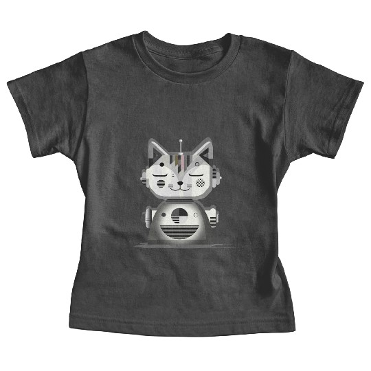 Geometric Robot Cat - Creative Illustration Baby Tees