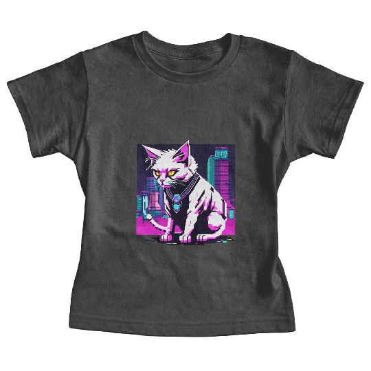Neon Cyberpunk Cat Baby Tees
