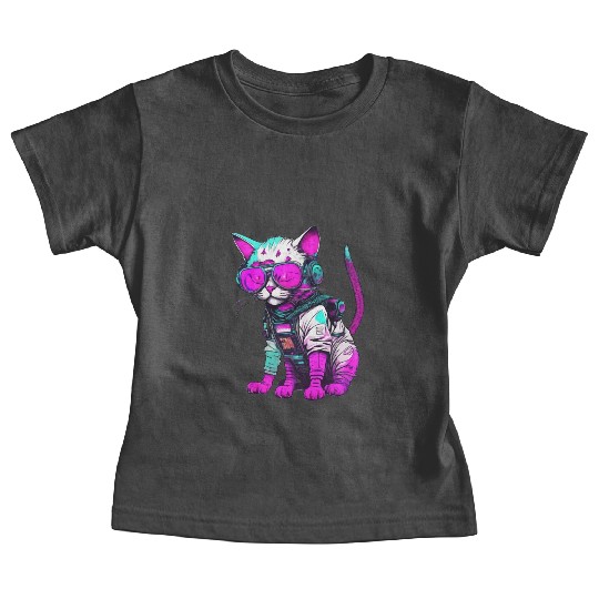 Punk Space Cat with Neon Goggles Baby Tees