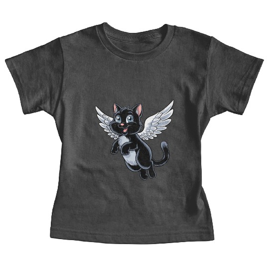 Black Cat with Angel Wings Baby Tees