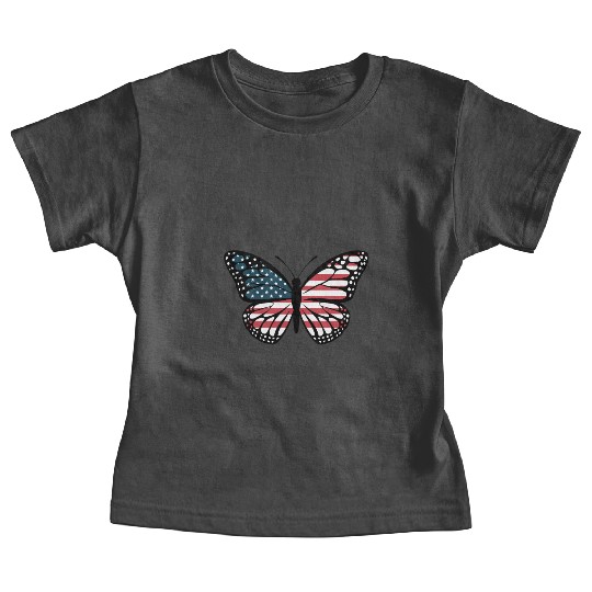American Flag Butterfly 4th Of July Patriotic kids Baby Tees
