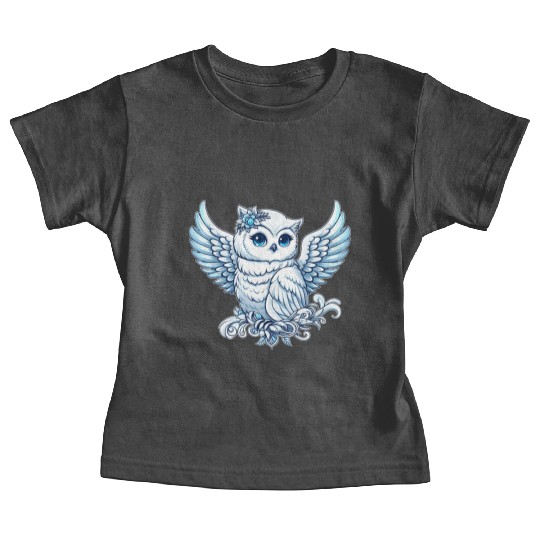 Cute snowy owl blue eyes angel wings cartoon Baby Tees