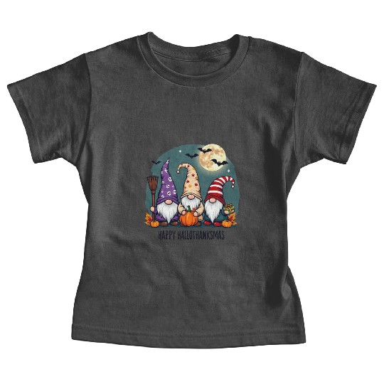 Happy Hallothanksmas Gnomes Celebration with Bats Baby Tees