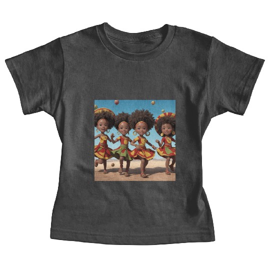 Animated African kids dancing Baby Tees