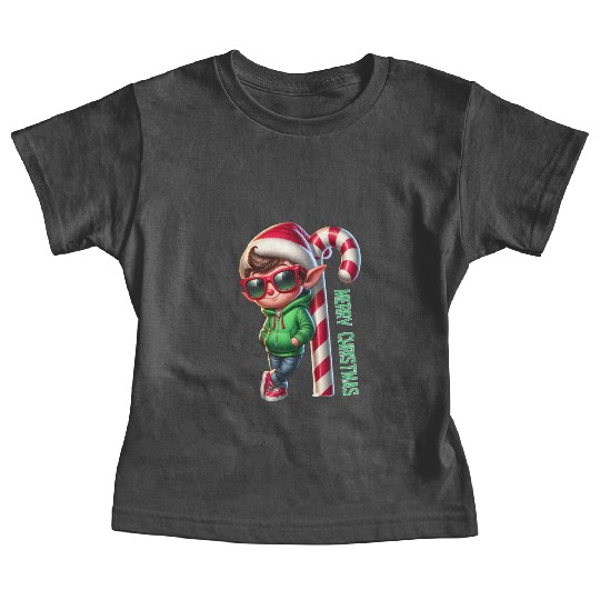 Merry Christmas Cool Elf with Candy Cane Vibes Baby Tees