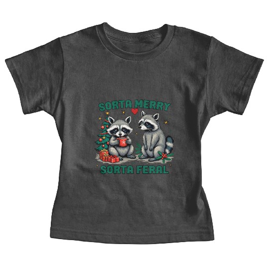 Sorta Merry Sorta Feral Funny Raccoon Christmas Baby Tees