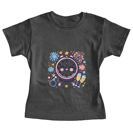 Celebrate New Year's Eve, Fun Clock and Fireworks Baby Tees