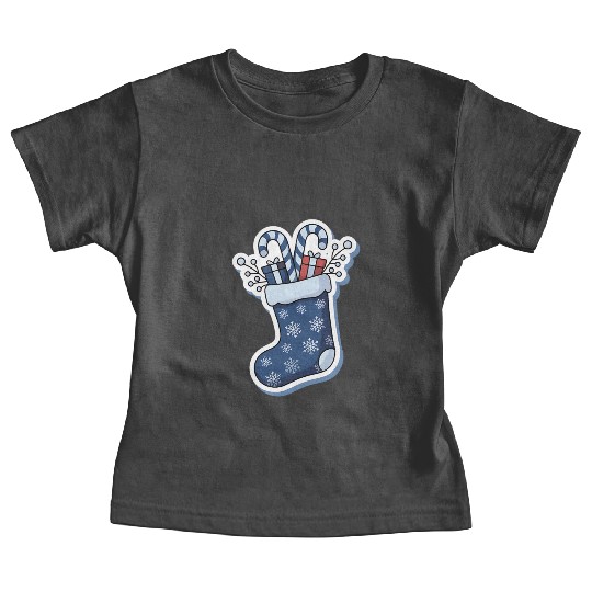 Christmas Stocking Candy Canes Blue And White Baby Tees