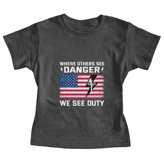 American Flag Lineman Duty Danger Baby Tees