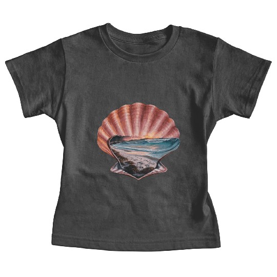 Seashell Beach Scene Serene Ocean Landscape Baby Tees