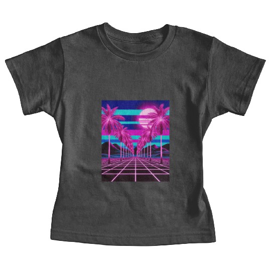 Neon Dreamscape: Retro-Futuristic Synthwave Sunset Baby Tees