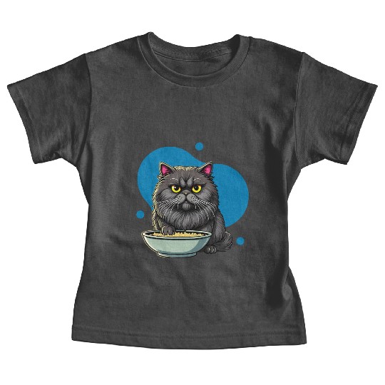 Persian Cat with Food Bowl - Adorable Cartoon Styl Baby Tees