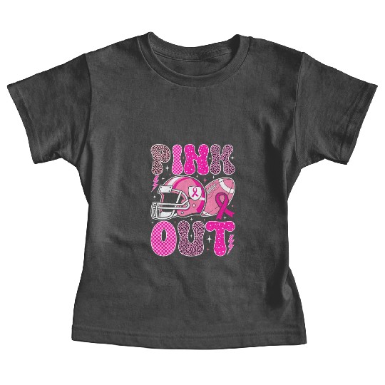 Pink Out Breast Cancer Football Mom Girls Women Baby Tees