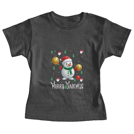 Merry Dinkmas with Christmas Pickleball Snowman Baby Tees