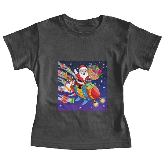 Reindeer with father christmas and spaceship Baby Tees