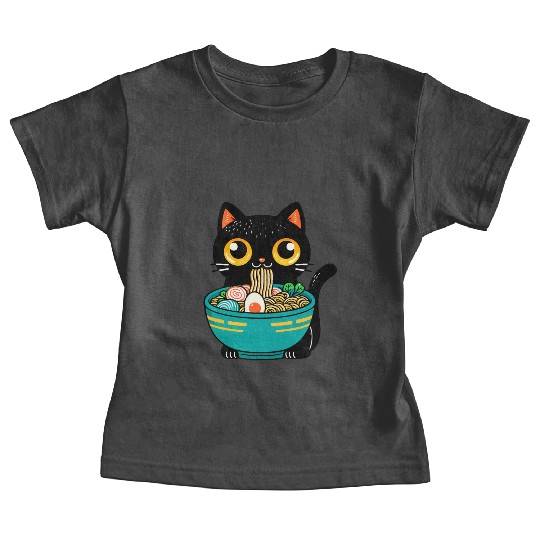Funny Cat Eating Ramen Japanese Cat Ramen Noodles Baby Tees