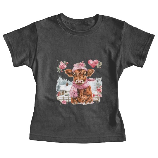 Cute Highland Cow Valentines Day Baby Tees