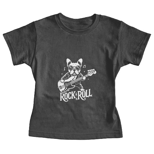 French Bulldog playing Rock'n Roll on Bass Guitar Baby Tees