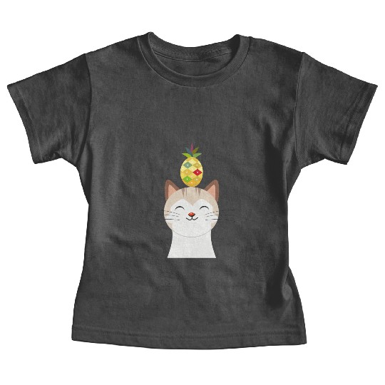 Happy Cat with Pineapple - Tropical Animal Design Baby Tees