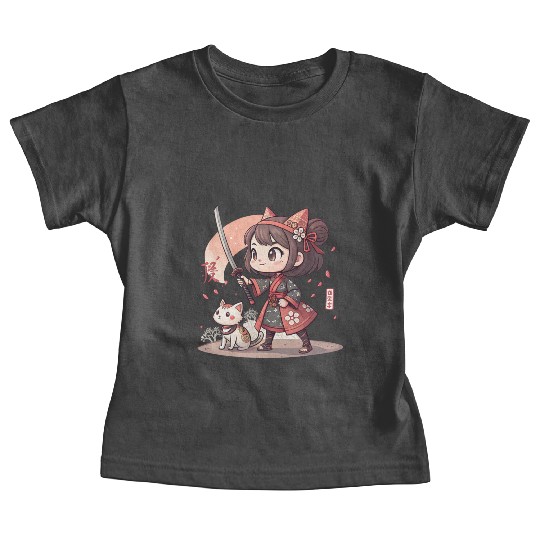 Adorable Anime Samurai Girl: Cat & Katana Design Baby Tees