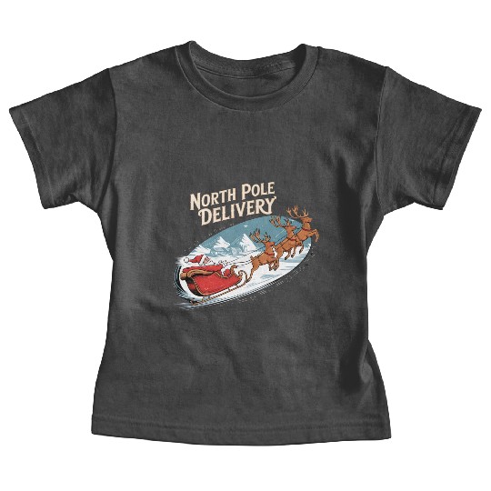 North Pole Delivery with Santa and Reindeer Baby Tees