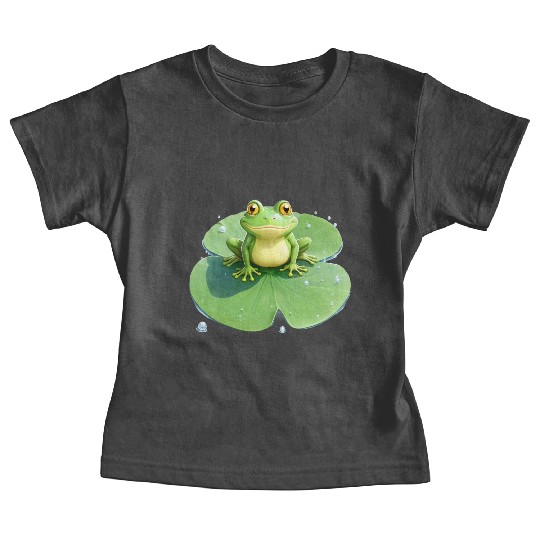 Cheerful Frog on Lily Pad Baby Tees