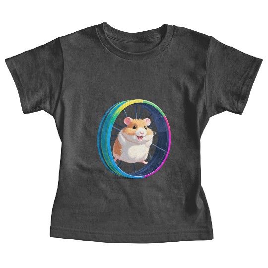 Happy Hamster on Exercise Wheel Baby Tees
