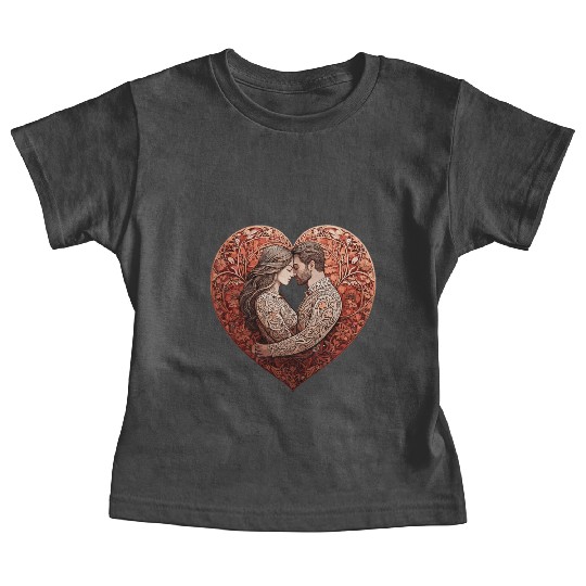 Romantic Couple Embracing in Floral Valentine Hear Baby Tees