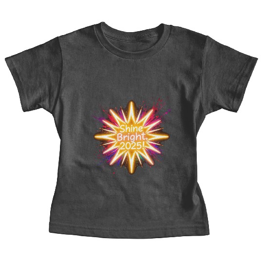 A large starburst glowing in neon light with 2025 Baby Tees