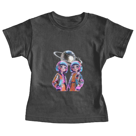 Retro-Futuristic Anime Girls with Neon Aesthetic Baby Tees