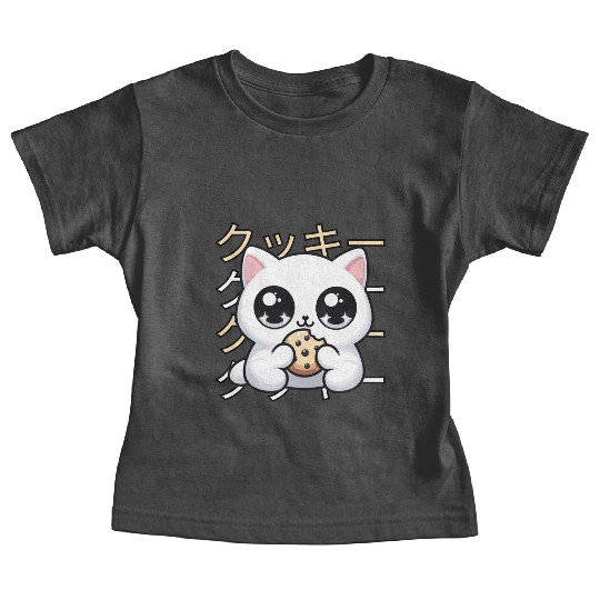 Cute Cat Japanese Kawaii Anime Cat with Cookie Baby Tees