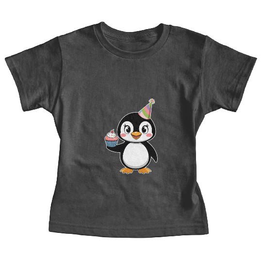 Birthday Joyful Penguin With Cupcake Baby Tees